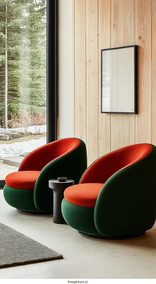 Modern Living Room with Vibrant Armchairs and Natural Light