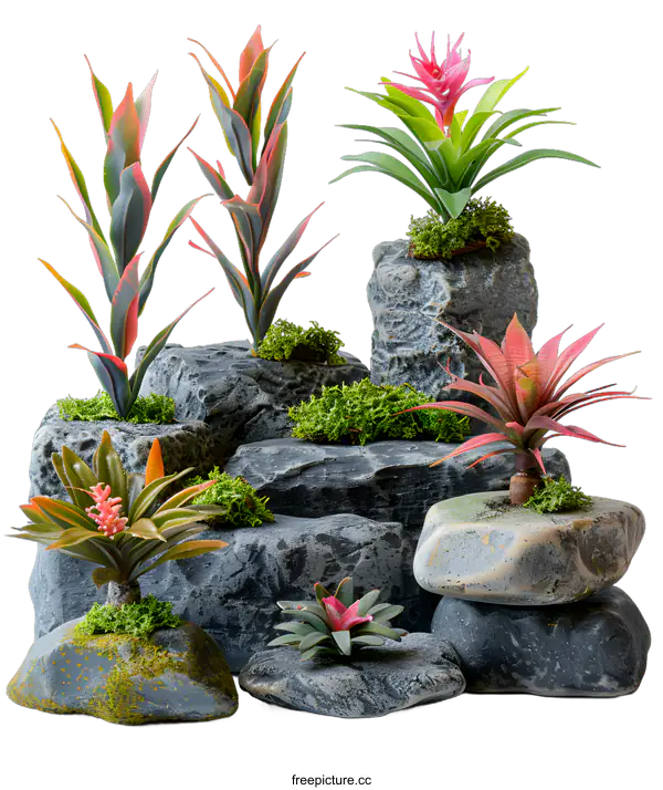 [Transparent Background PNG]Artificial plants on rocks