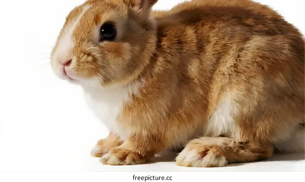 A Small Brown and White Rabbit Standing on White Background