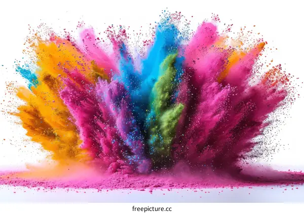 Multicolor powder explosion on white background