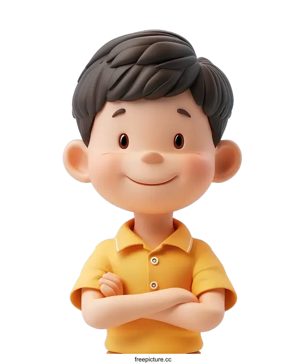 [Transparent Background PNG]Smiling Boy with Crossed Arms