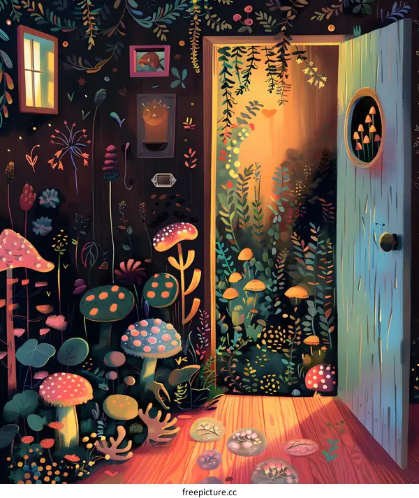 Fantasy Mushroom House Doorway Illustration