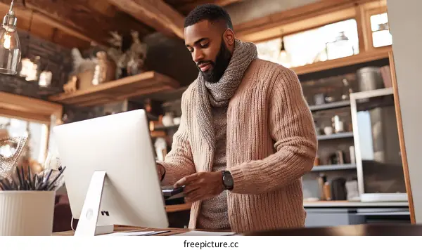 Black Man Working at a Cafe Counter