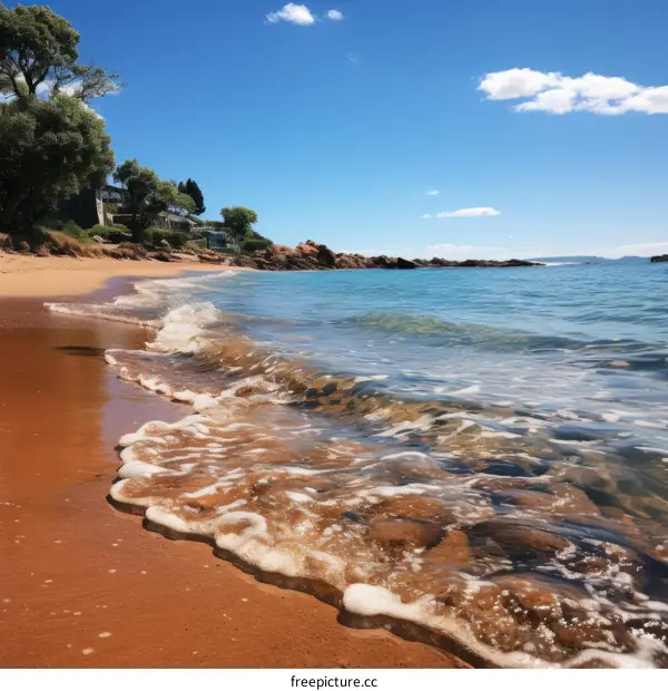 Rocky Shore with Blue Sea and Green Foliage