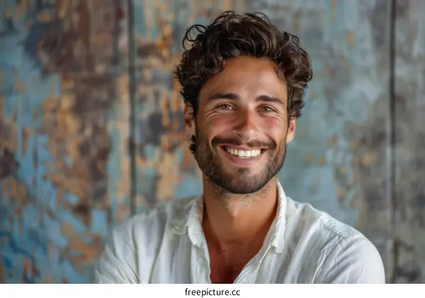 Smiling Caucasian Man Portrait Against a Textured Wall