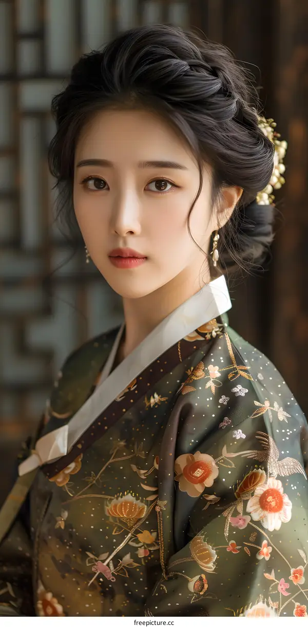 Portrait of a young woman in traditional Korean dress