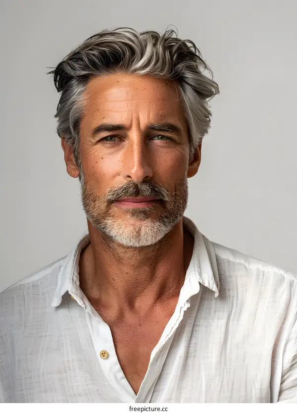 portrait of a handsome middle-aged man with gray hair and beard