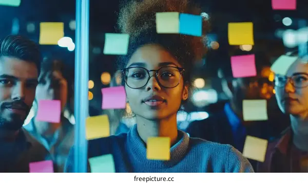 Team Brainstorming Session Through Glass Wall