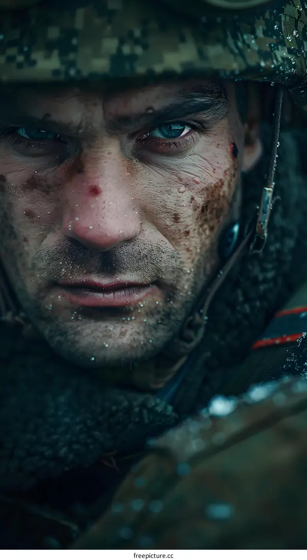 Soldier with Intense Gaze