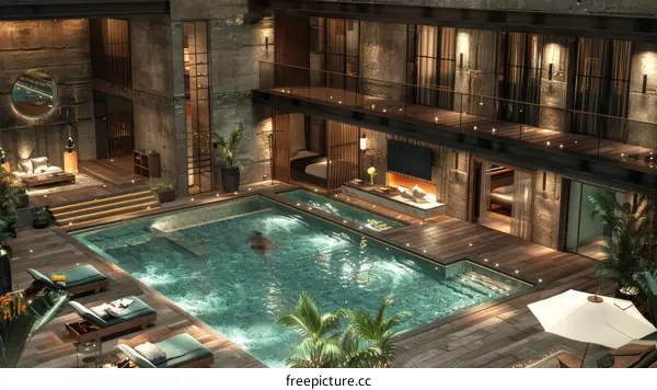 Modern Luxury Pool House with Industrial Design