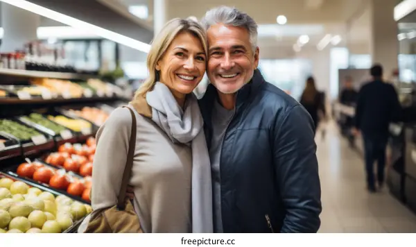 Happy Couple Grocery Shopping Together