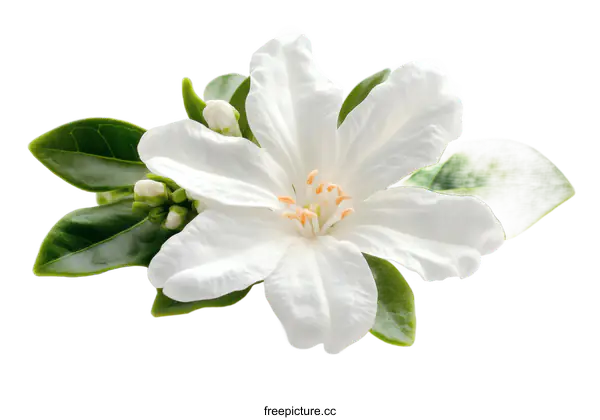 [Transparent Background PNG]Closeup of a Beautiful White Flower and Leaves
