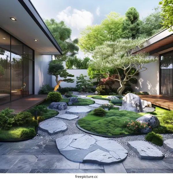 Modern Japanese Garden Design Illustration