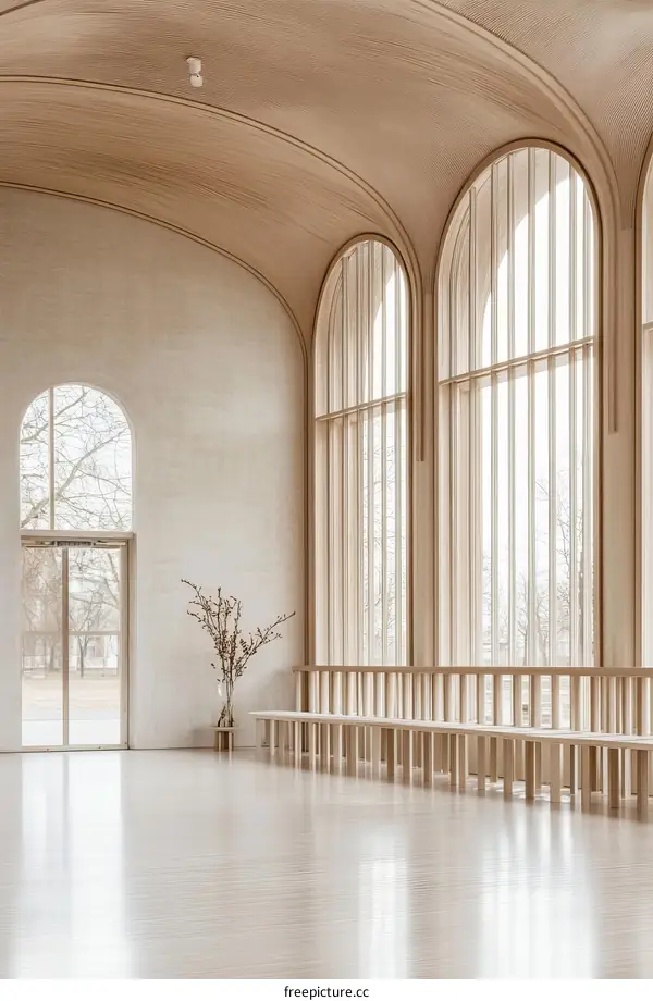 Modern Minimalist Wooden Hall with Large Windows