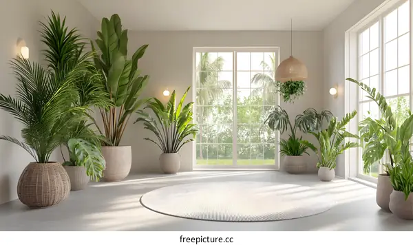 Modern Minimalist Living Room Interior Design With Tropical Plants