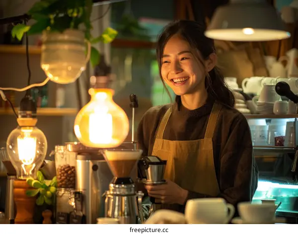 Portrait of a Smiling Asian Female Barista