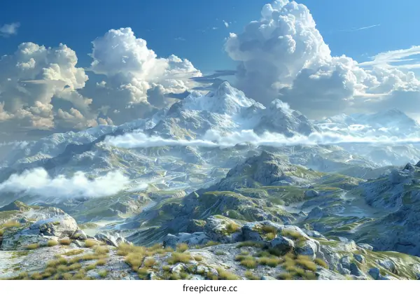 Majestic Mountain Range Under a Cloudy Sky