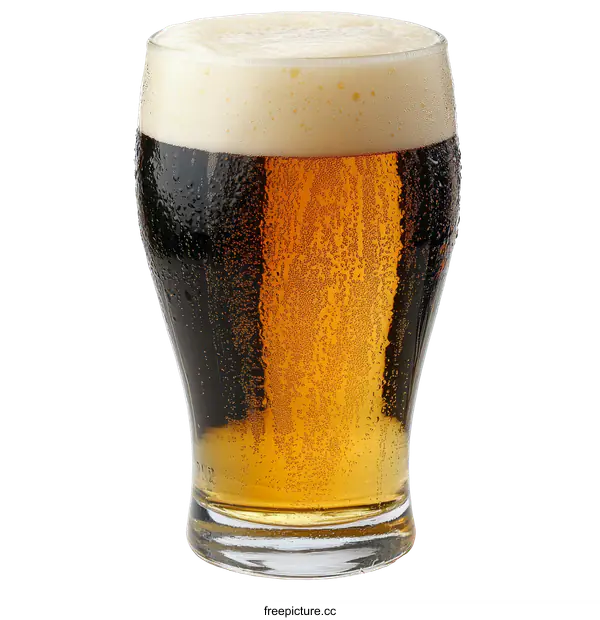 [Transparent Background PNG]Closeup of a Glass of Beer with Frothy Head