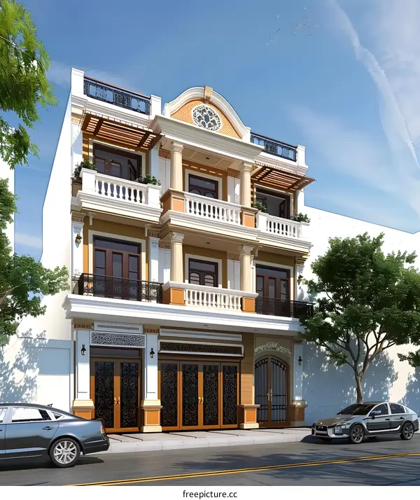 Exterior Design of a Classic Yellow Three Story Building