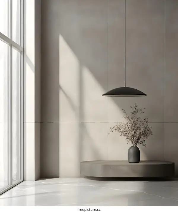Minimalist Interior Design with Hanging Lamp and Vase