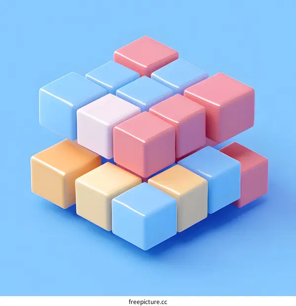 Abstract Colorful Cubes 3D Illustration
