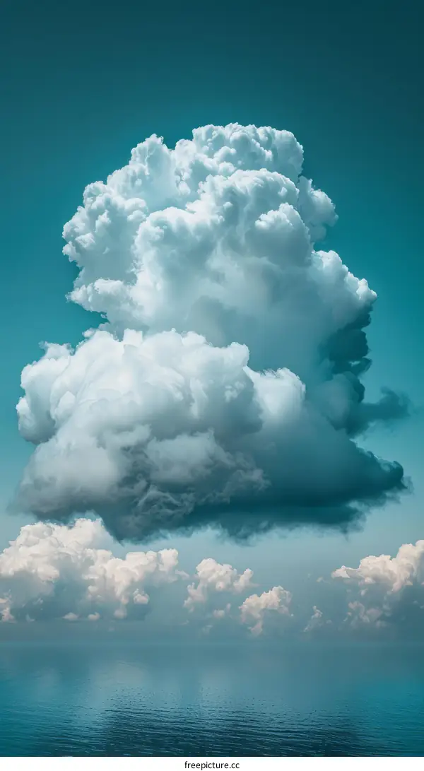 Large white cloudscape over calm blue ocean waters
