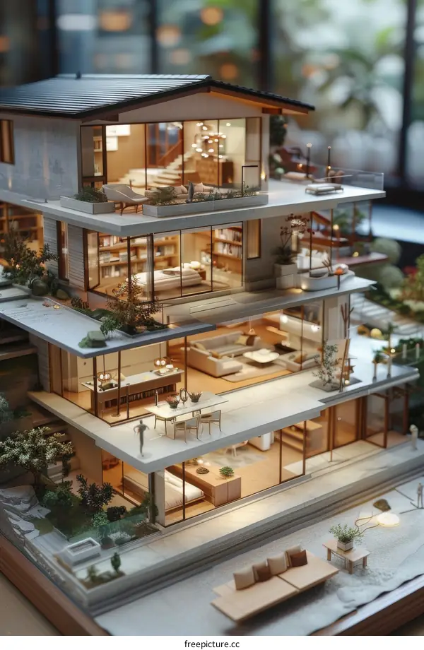 Architectural Model of a Modern Multi-level House