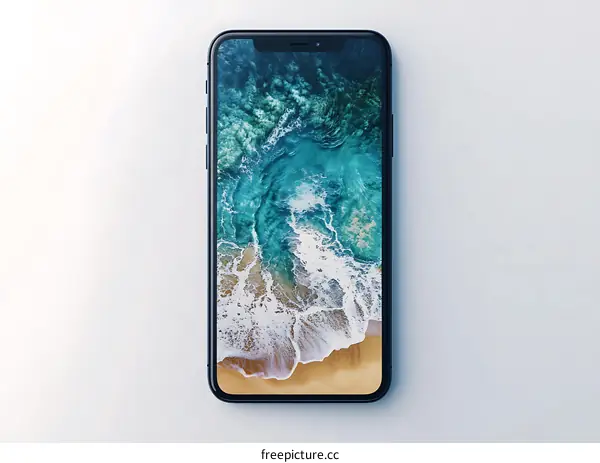 Smartphone with Beach and Ocean Wallpaper