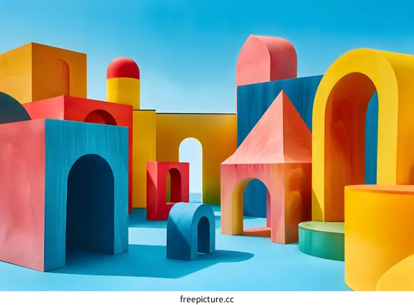 Colorful Wooden Blocks Abstract Architecture Design