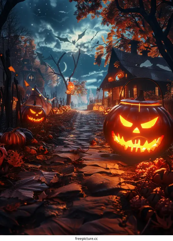 Halloween Pumpkin Cottage in the Night
