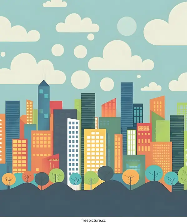 Colorful Cityscape With Flat Design Illustration