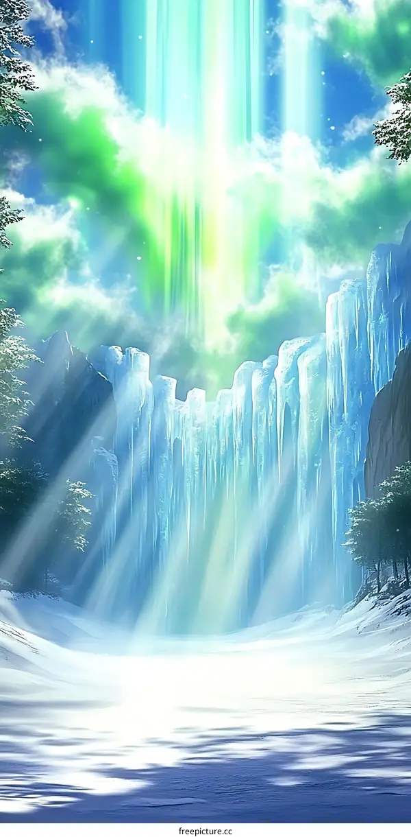 Fantasy Winter Landscape with Aurora Borealis