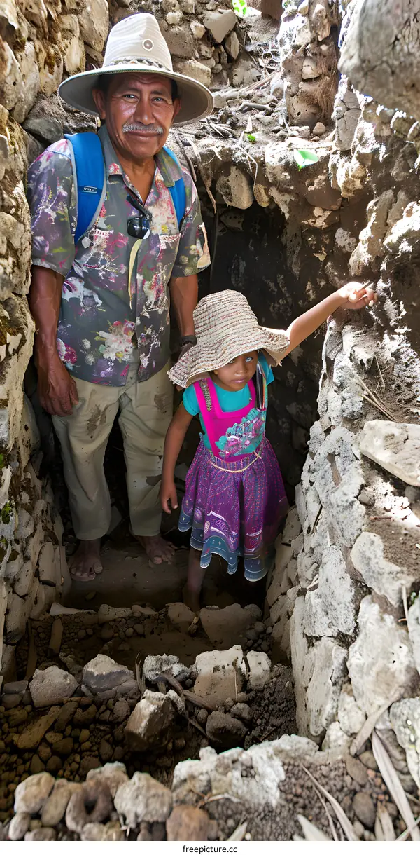 Man and Girl in Stone Ruins