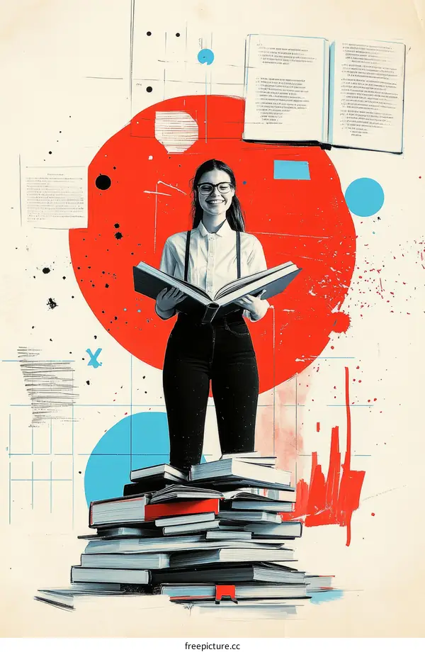 A Woman Standing on a Pile of Books  Learning and Knowledge