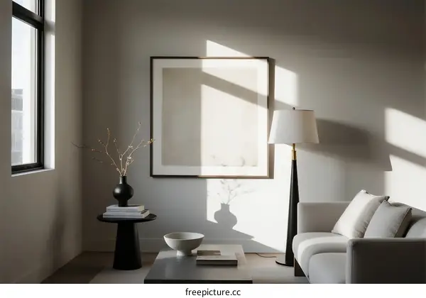 Minimalist Living Room with Natural Light and Abstract Art
