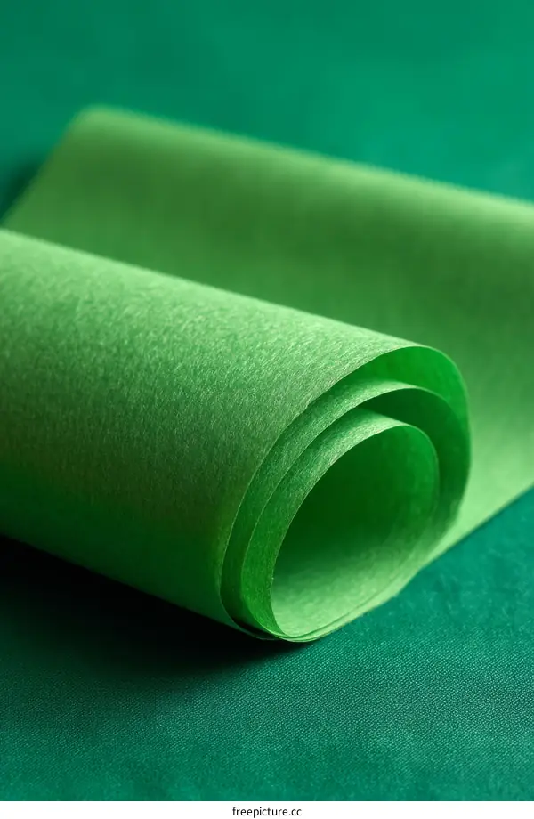 Rolled Green Paper Texture Close-up