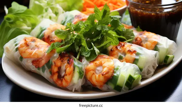 Fresh and Delicious Vietnamese Summer Rolls with Shrimp, Cucumber, & Herbs