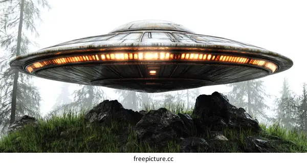Mysterious Flying Saucer in Misty Forest