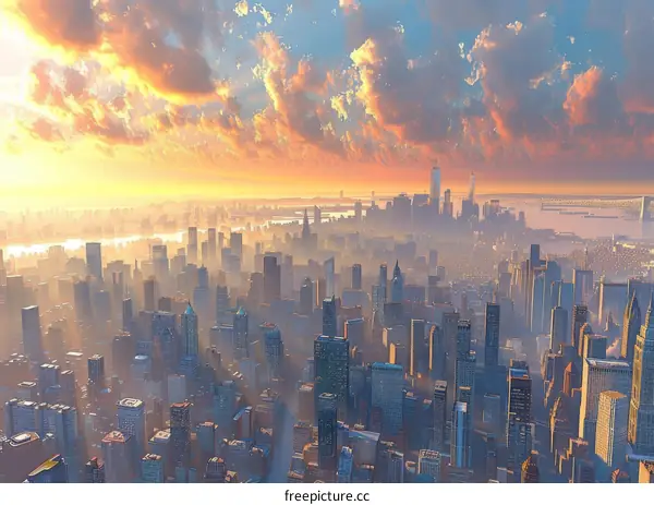 Sunrise Over a Cityscape of Skyscrapers