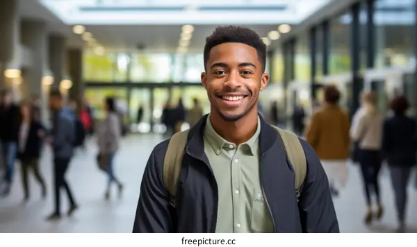 Smiling African American college student on campus