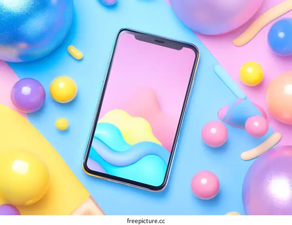 Abstract Colorful Background With Smartphone