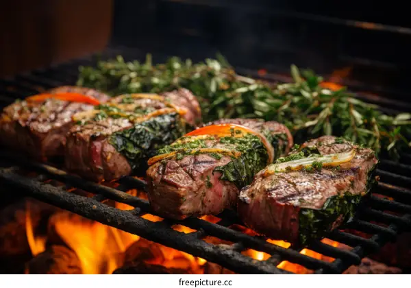 Beef tenderloin wrapped in bacon with rosemary and grilled vegetables