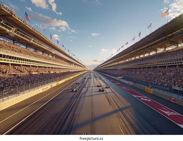 Formula One Cars Racing Down the Track