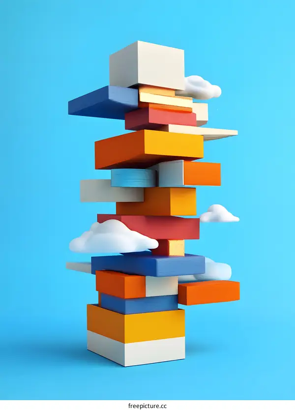 Abstract Stacked Colorful Blocks 3D Illustration