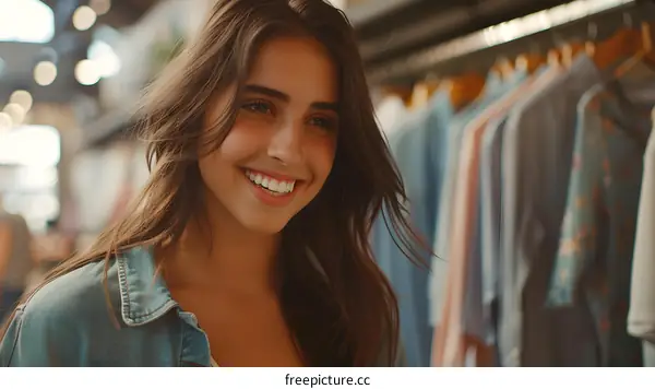 Smiling Woman in a Clothing Store