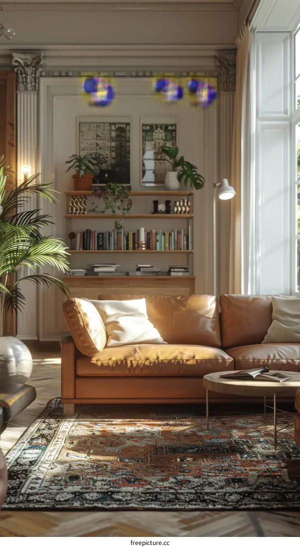 Retro Living Room with Sunlight & Plants