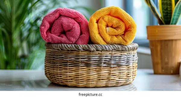 Two towels in a basket