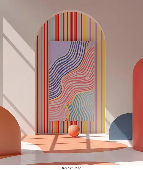Abstract Art Minimalist Interior Design With Striped Wall