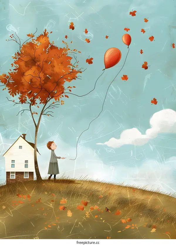 Autumn Girl with Balloons