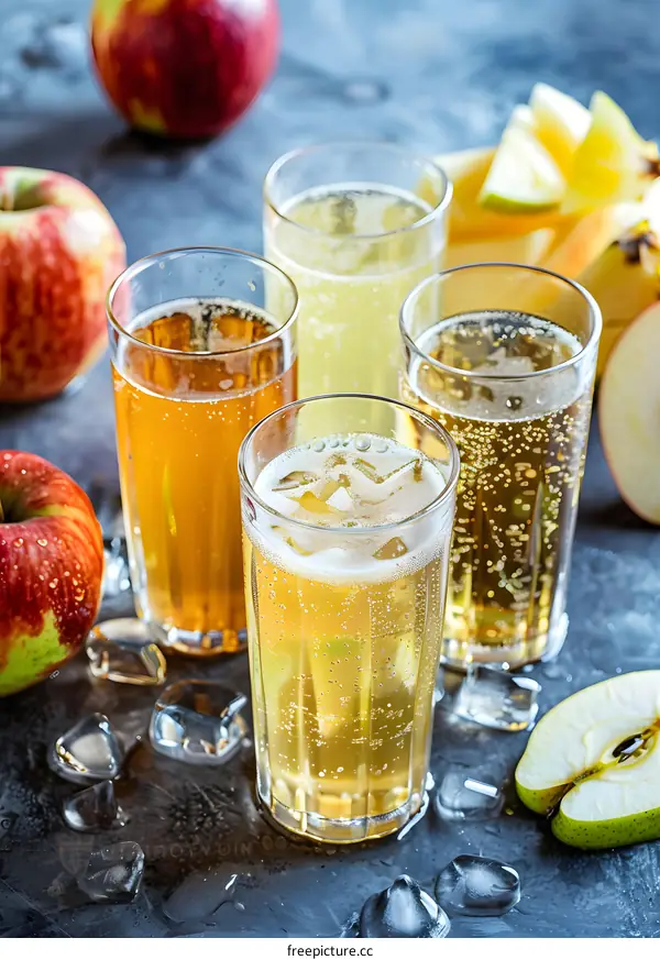 Refreshing Apple Cider Drinks with Ice and Apples